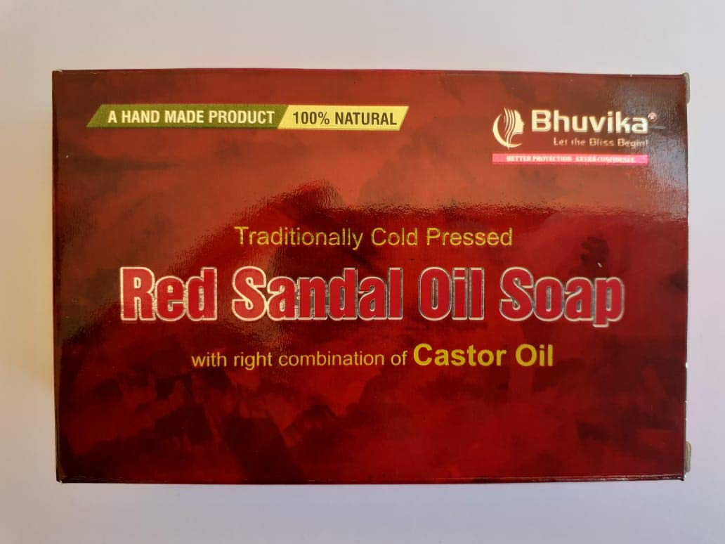 Bhuvika Handmade Traditionally Cold Pressed Red Sandal Oil Soap(with the right combination of Castor Oil) - Pack of 2 Soaps(2 x 140gm)