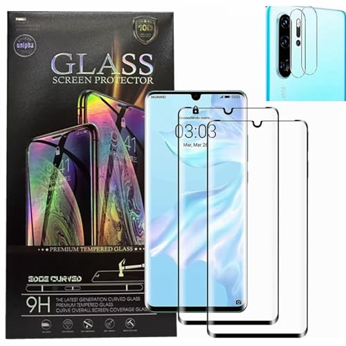 for Huawei P30 Pro Tempered Glass Screen Protector, P30 Pro Screen Protector [2+2 Pack] Camera Lens Protector 3D Full Coverage[Anti-Scratch] HD Protector for P30 Pro Case Friendly