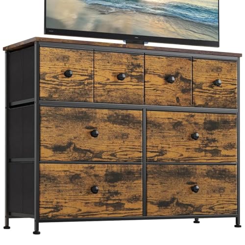 REAHOME Dresser for Bedroom with 8 Drawers Fabric Dresser Chest of Drawers with Wooden Top Sturdy Steel Frame Closet Storage Dresser for Living Room Hallway Closets Nursery (Rustic Brown) LHM8R1