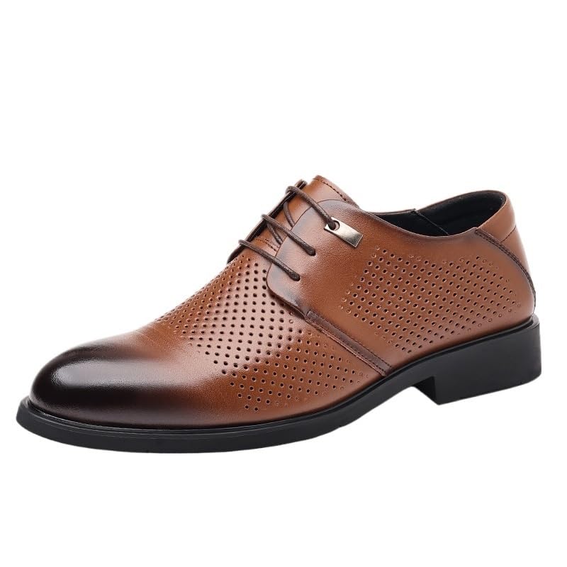 Dress Formal Hollow Shoes for Men's Lace Up Casual Non Slip Low Top Block Heel Shoe Evening Pu Leather