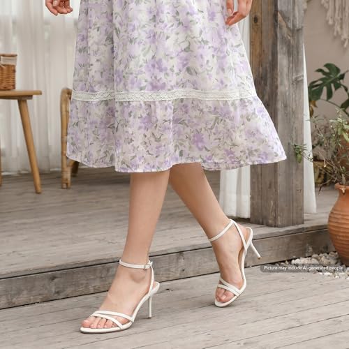 Image of RIBONGZ High Heels for Women Kitten Heeled Sandals with Ankle Strap Round Open Toe Strappy Stiletto Heels Comfort Summer Wedding Party Evening Prom Daily Dressy Shoes