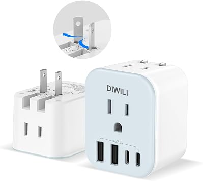 Australia Travel Plug Adapter, Foldable Power Adapter with 4 USB2 USB C Port and 2 Outlets Charger, 2 in 1 Type A/I Travel Adapter for US to Japan Canada Mexico Australian AU Argentina Fiji