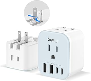 Australia Travel Plug Adapter, Foldable Power Adapter with 4 USB(2 USB C Port) and 2 Outlets Charger, 2 in 1 Type A/I Travel Adapter for US to Japan Canada Mexico AU Argentina Fiji(1 Pack)