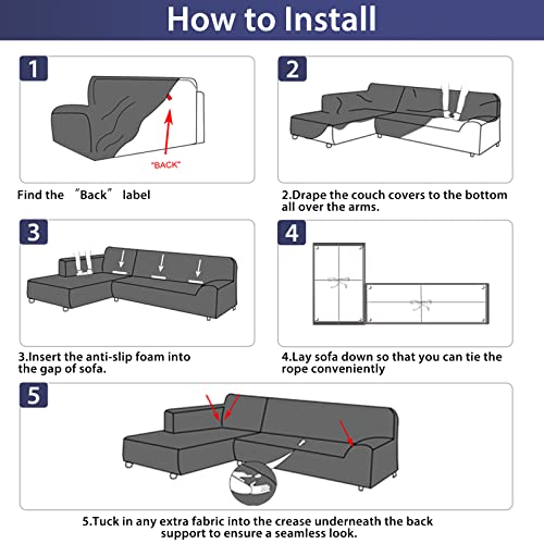 La Meack Super Stretch Sofa Covers For Sectional Sofa Set, L Shape Washable Couch Covers, 2Pcs Slipcovers Protector With 2Pcs Pillowcases For Dog Cat Pets Kids (3 Seat Sofa + 3 Seat Chaise, Navy) #TOP7