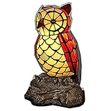  Lampe De Table Tiffany 6 Pouces De Large Forme De Hibou Abat-Jour En Verre Teinté Veilleuse Luminaire À La Main Pour Jardin Restaurant Couloir Chambre Salon