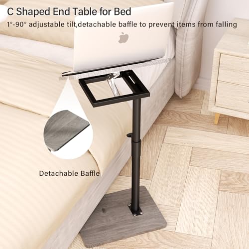 Image of YUHFERA Sofa Armrest Tray Table for Couch - 360 Swivel Height Adjustable End for Small Spaces, Snack Side Table for Bed or Chair with Phone & Tablet Slot (Gray,Angle Adjustable)
