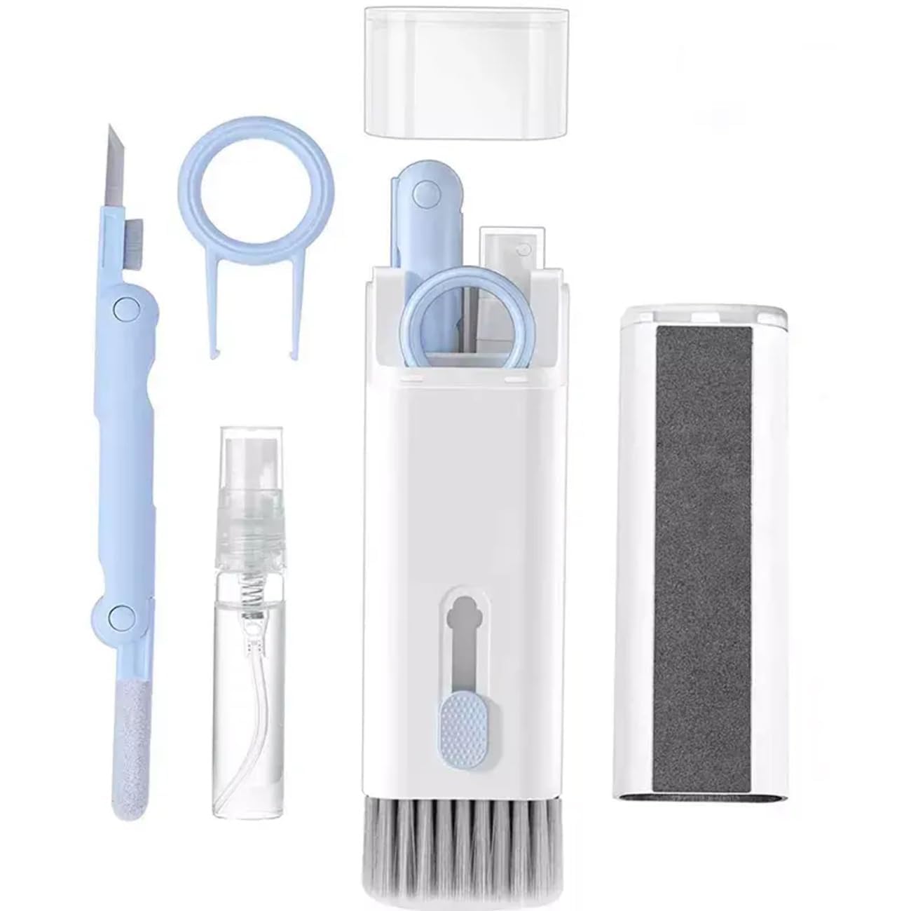 7-in-1 Keyboard Cleaning Brush Kit Multifunctional Laptop Cleaner Set with Soft Brush, Keycap Puller, Screen Spray, Earbud Cleaning Pen for PC, Tablet, Phone, Headphones Cleaning Tool-image-7
