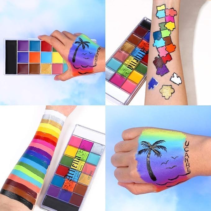 Image of Face Paint Palette with 20 Colors - Watercolor Body Paint Kit Non-Toxic & Safe for Kids and Adults | Professional Face Painting Set for Parties, Festivals & Art (Pack of 1)