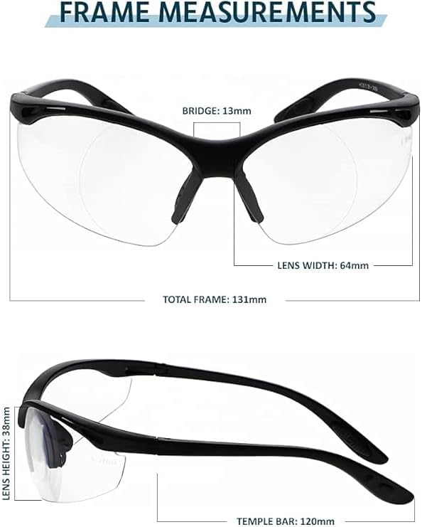 Safety Reading Glasses in Black Frame With Clear Lens - Full Lens Magnifying Safety Glasses - Comfortable Fit - Anti-Fog - Image 6