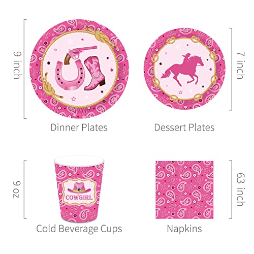 88 Pcs Cowboy Birthday Party Supplies-Serves 24 Girl Western Cowboy Themed Party Decorative Includes 7” Dessert Plates,9” Dinner Plates,Napkins Cowboy Birthday Party Decorations #TOP4