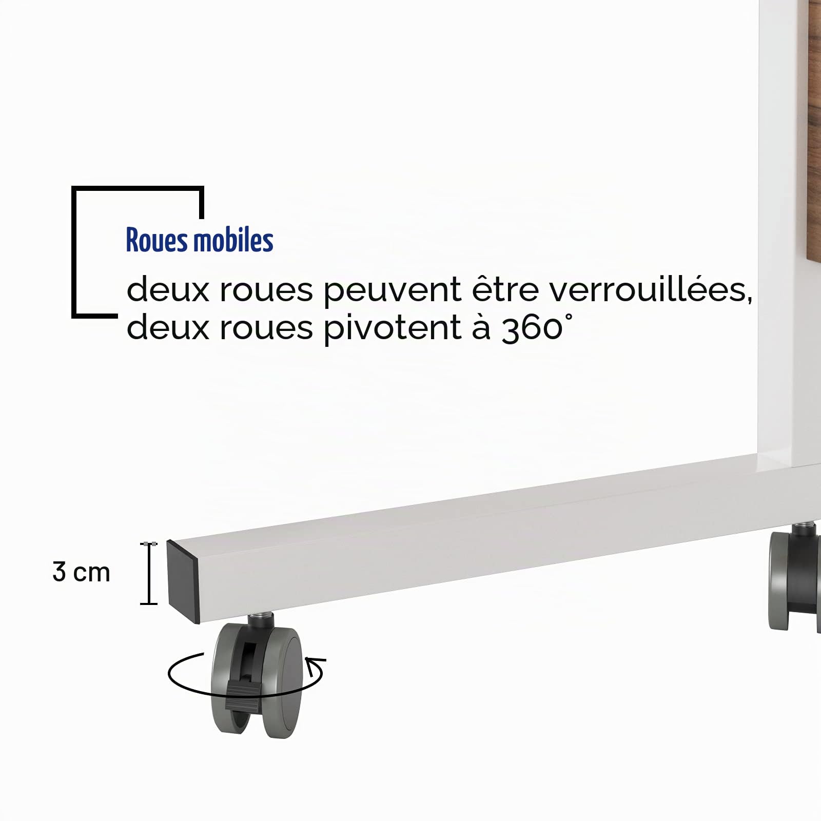 soges Table Ordinateur Portable à roulettes Support Tablette 60 x 40cm Table Appoint pour Ordinateur Portable au Bord du Lit, du Canapé