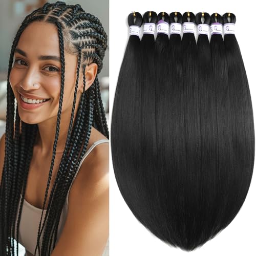 Braiding Hair Pre Stretched 26 Inch Black Prestretched Braiding Hair for Box Braids 8 Packs Hot...
