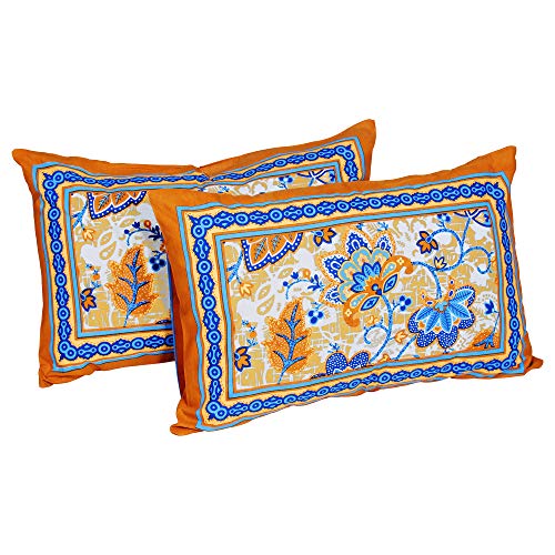 Image of Story@Home Pandora Collection 152 TC 100% Cotton Bedsheet for Double Bed with 2 Pillow Covers (90 X 108 Inch, Yellow & Blue)