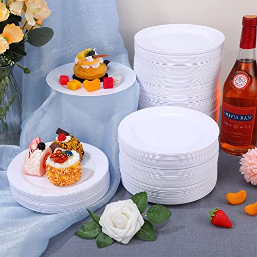 Sieral 200 Pieces Disposable Plates Plastic With Rim Hard Appetizer Salad Dessert 7.5 Inch Heavy Duty For Dinner Wedding Party Supplies(White) #TOP2