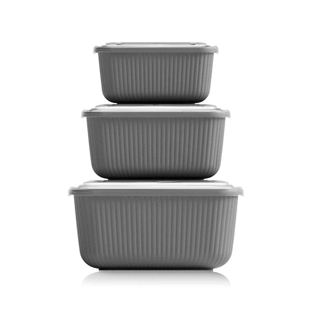 Line Dikdörtgen Saklama Kabı Seti, Plastik, Düz Kapaklı, 3 Parça, 10,5x14x7 cm, 12,5x17x8,5 cm, 14,5x20x10 cm (ANTRASİT)