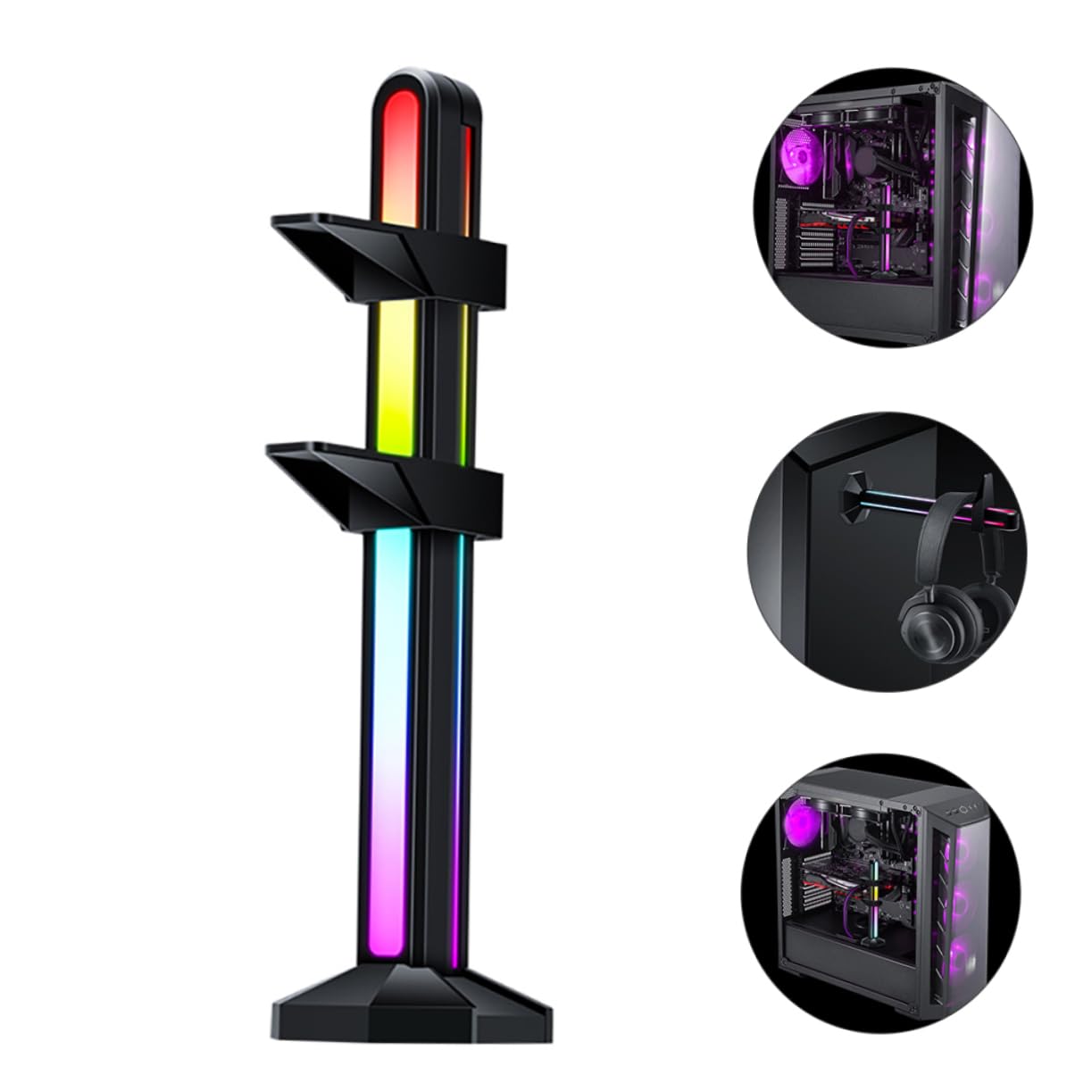 Hemobllo Supporto per Scheda Grafica Gpu Regolabile in Abs, Base Magnetica Nascosta, Sincronizzazione Scheda Madre, Design a Sezioni, per PC DIY Nero