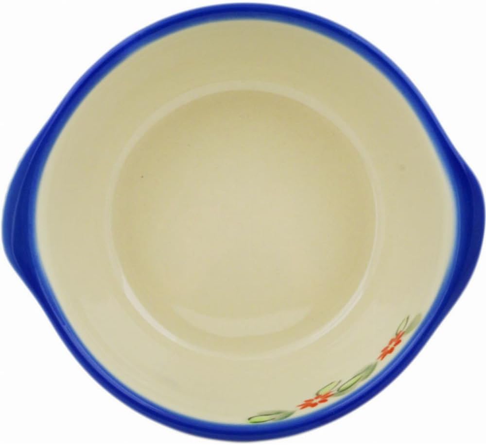 Polmedia Polish Pottery Bouillon Cup - Elegant Garland Pattern Handmade in Boleslawiec Poland by Ceramika Bona + Certificate of Authenticity