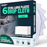 Caelum Star 6 Pack 12x9 ft Extra Large Plastic Drop Cloth for Painting, Furniture Covers, Painters Plastic Cover, Clear Paint Tarp, Floor Protector, Disposable Paint Drop Cloth, 55% Recycled