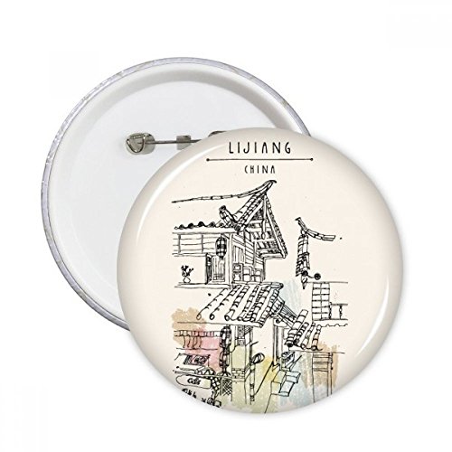 Badge rond Lijiang Chine pour vêtement - Épinglette déco multicolore L