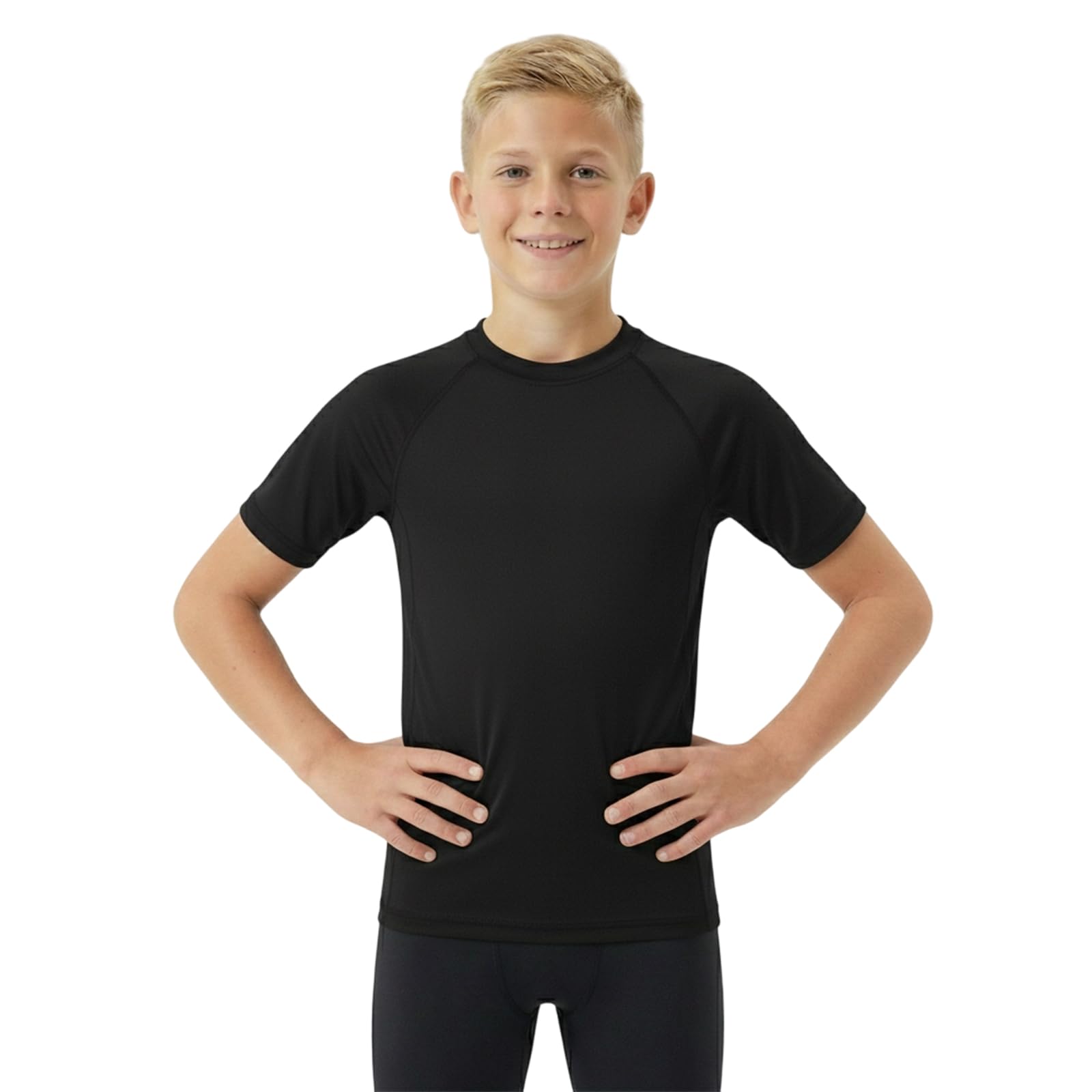 HYCOPROT Maglia a Compressione per Ragazzi Maniche Corte Base Layer Camicie a Compressione da Bambino Allenamento a Strato Base Traspirante e Asciugatura Rapida