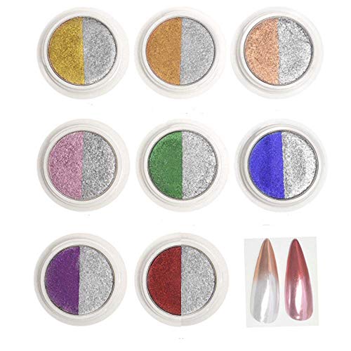 DELENA 8 Boxes Holographic Gradient Glitter Nail Powder Art Metal Mirror Effect Holographic Chrome Nail Powder