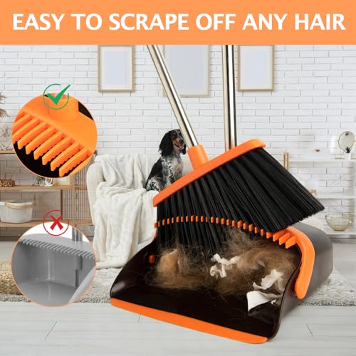 Image of 2-Pack Broom and Dustpan Set with Long Handle, Heavy Dust Broom and Dustpan Combo for Home,Kitchen, Office, Pet Hair (Brown Orange)