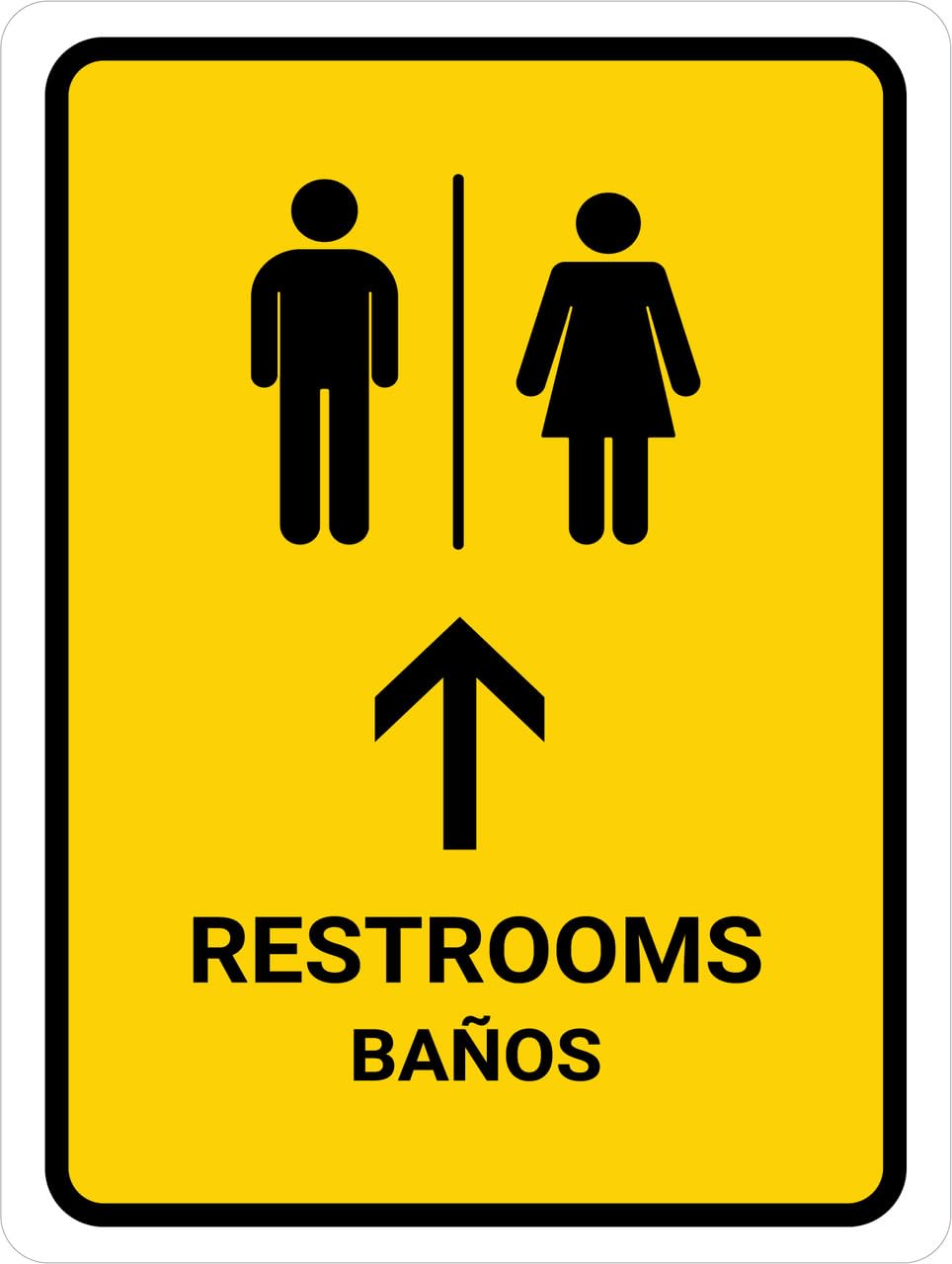 peiyeety Restrooms with Up Arrow Yellow Bilingual Spanish Portrait - Wall Sign Bilingual Signs Metal Sign Danger Warning Man Cave Yard Indoor Or Outdoor-8x12inch
