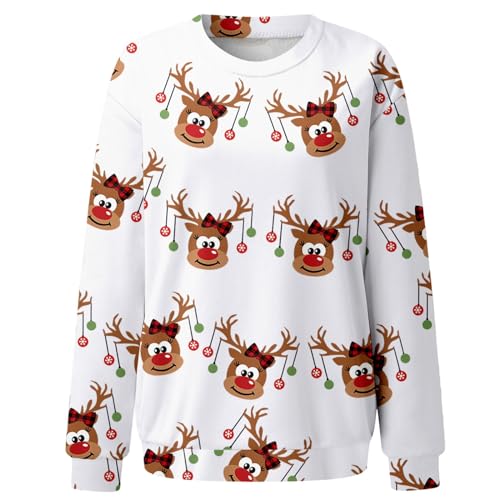 Sweat-shirt imprimé graphique pour femmes, pull col rond ample blanc taille L