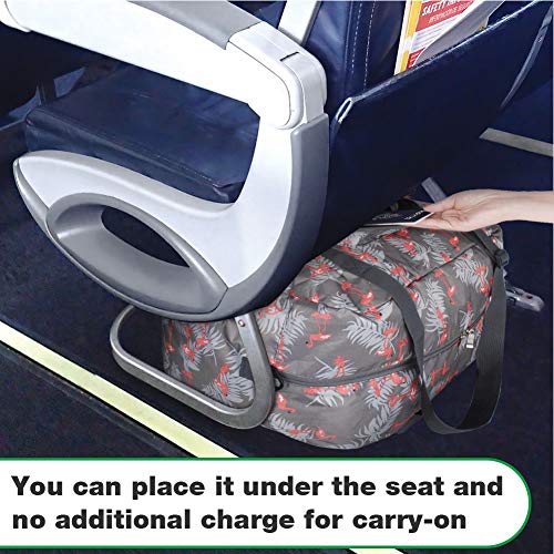 Wandf Foldable Travel Duffel Bag Carryon Luggage Sports Gym Weekend Tote Bag Water Resistant Nylon for Women (Flamingo E)