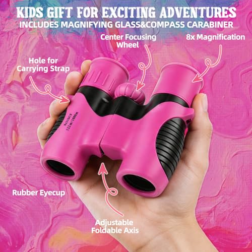 Binoculares compactos 8x21 para niños color rosa miniatura 4