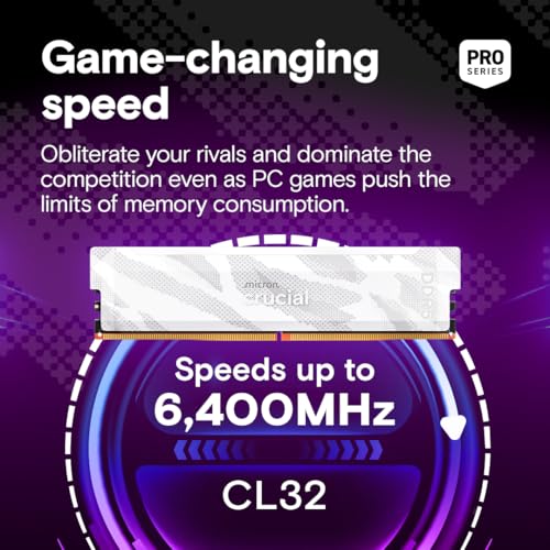 Crucial Kit Pro DDR5 RAM 32GB (2x16GB), 6400MHz CL32, Overclocking Desktop Gaming Memory, Intel XMP 3.0 e AMD Expo compatível, branco - CP2K16G64C32U5W - Imagem 2