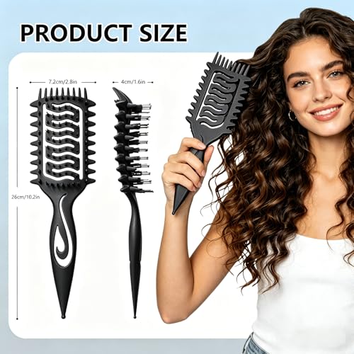 Image of Curly Hair Defining Brush: Shaping & Defining Curls with 3 pcs Slick Back Brushes for Wet & Dry Hair Frizz Reduction - Ergonomic Handle for Women and Men 2026 New (Black)