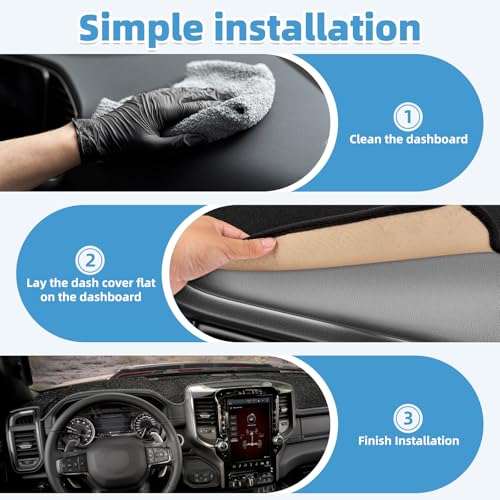 Image of Dash Cover Mat for Dodge RAM 1500 2500 3500 2019 2020 2021 2022 2023 2024 2025 Non-Slip Dashboard Cover Mat Sunshade UV Rays Protector Interior Accessories