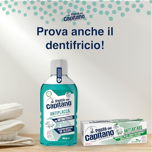 Pasta del Capitano, Antiplaque Mundwasser, Alkoholfreies tägliches Mundwasser, Übt eine effektive Antiplaque-Wirkung aus, Mit antibakterieller Wirkung, 100% Made in Italy, 400 ml Flasche – Bild 6