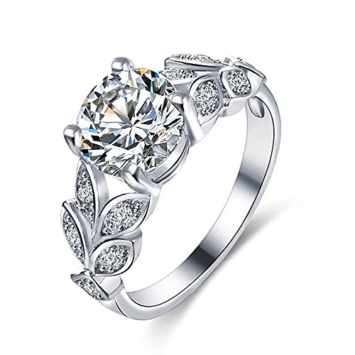 Amlaiworld Women Ring Decorative Ring Crystal Wedding Ring Engagement Ring Charm Jewelry Floral Finger Ring Size 6-9 (Silver 6)