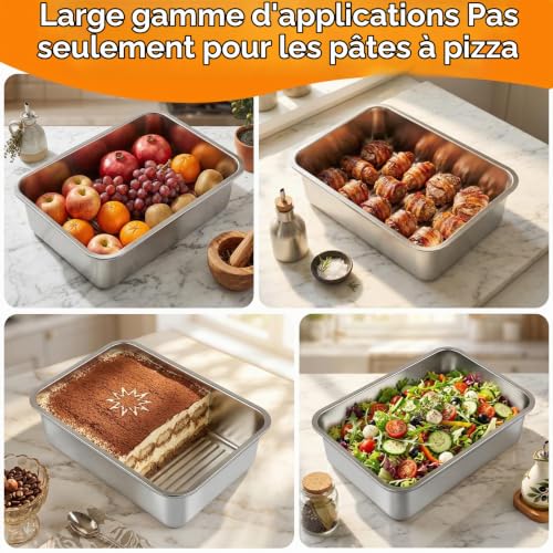 AnefanoozZ Boîte à pizza avec couvercle, en acier inoxydable,La taille est30x21x8.5cm pour pâte à pizza, levain et pâte levée, pour la cuisine récipient pour pâte, fruits, salade, gâteau – vue 6