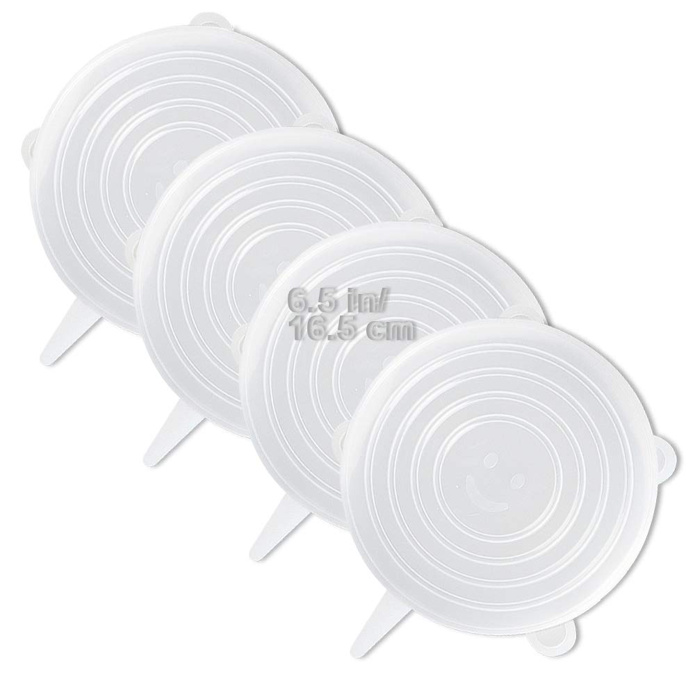 4 Pack Same Size Silicone Stretch Lids, Thicker Reusable Sturdy Silicone Container Cover, Expandable Food Storage Covers, Dishwasher and Freezer Safe, 6.5in(16.5cm)