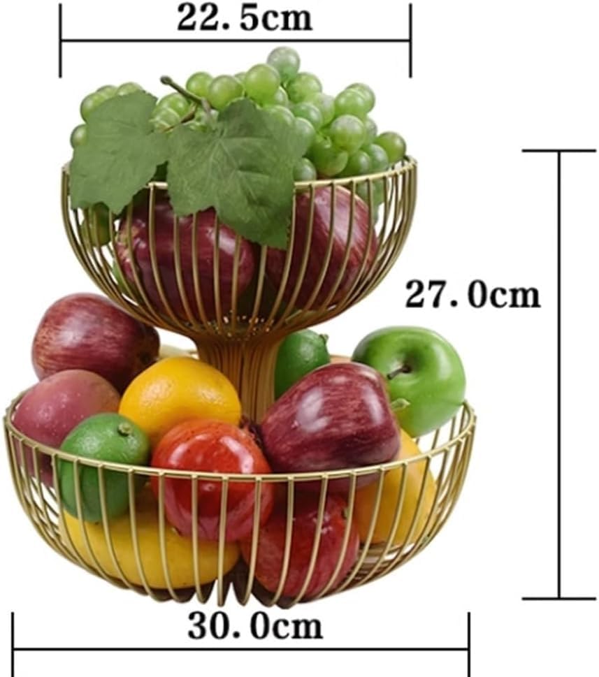 Cesta de frutas de metal de 2 niveles para organización de encimera de cocina y estante de almacenamiento de aperitivos de pan de verduras