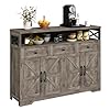 Farmhouse Buffet Cabinet with Drawers Sideboard with Storage Kitchen Pantry Cabinet Hutch Wood Coffee Bar Station Cabinet for Kitchen Dining Room Livingroom 52 L Rustic Grey