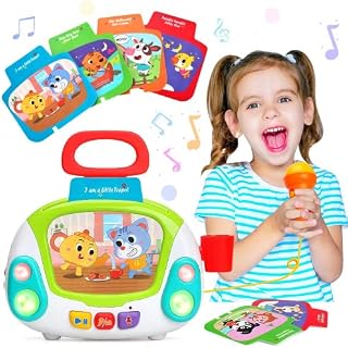 Musical Toy for 2 3 4 Years Old Boys & Girls, Karaoke Microphone Music Player with Singing Recording & Voice Changing Function Learning Educational Jukebox Gift Toy for Baby Kid 24+ Months