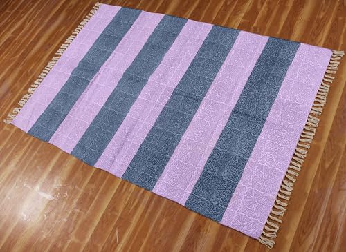 Tapis carré 1,8m coton bleu violet lavable intérieur et extérieur à tissage plat