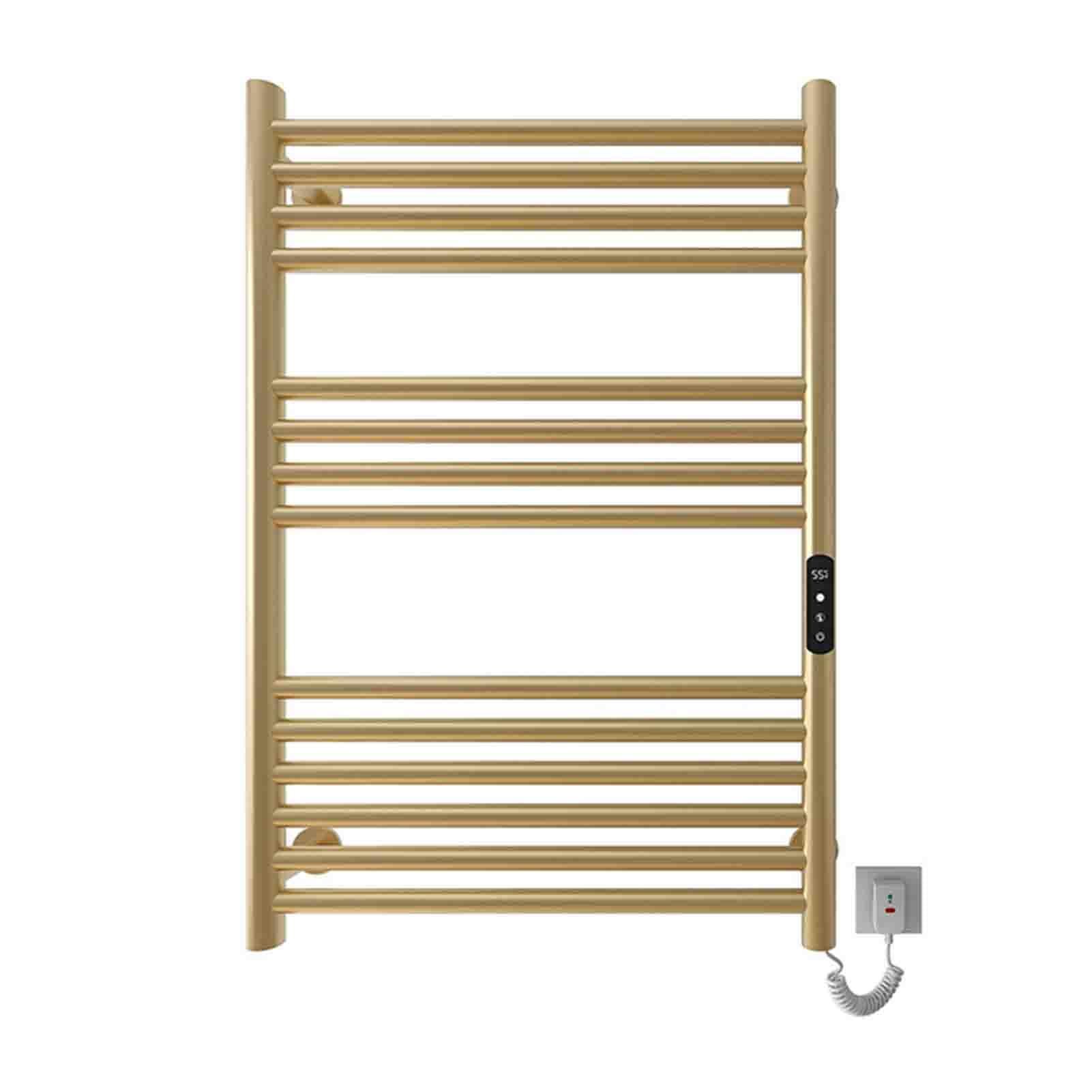 Toallero eléctrico calefactable, Moderno toallero eléctrico Dorado con Temporizador, de Acero al Carbono, de Montaje en Pared, ahorrador de energía para baños., Gold-220V Right Line