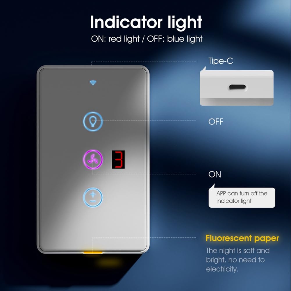 Tuya Smart WiFi Ventilador Interruptor de Luz Panel de Pared Táctil Temporizador Vocal Control App Control para Alexa Home A
