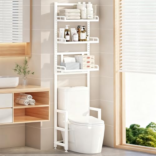 Étagère de salle de bain étanche à 3 niveaux avec étagères réglables, support de détergent peu encombrant, armoire de salle de bain blanche pour...