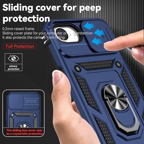 for iPhone 17E / iPhone 16E Case, with Camera Lens Cover HD Screen Protector, Dual Layer Military-Grade Drop Tested Magnetic Ring Holder Kickstand Protective Phone Case for iPhone 16E /17E (Navy Blue) - image 3