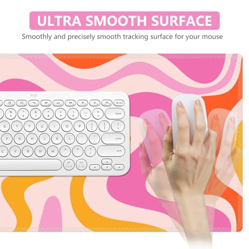 Image of iCasso Large Mouse Pad (35.4x15.7 in), Desk Mat Gaming Mousepad with Stitched Edges, Keyboard Mouse Mat Desk Pad for Work, Game, Office, Home-Pink Topographic