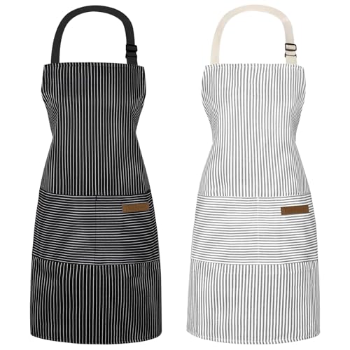 Taidven 2 Pack Apron - Unisex, Adjustable Bib Kitchen Apron, Cooking Apron, Aprons for Women Men with Pockets, Chef Aprons