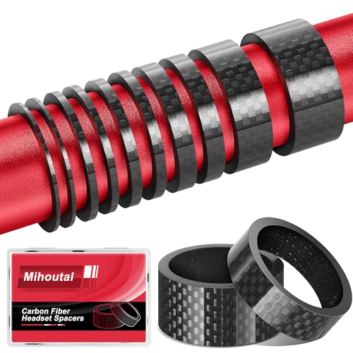 Mihoutal 12 PCS Carbon Fiber Bike Headset Spacers Bike Stem Spacers 1 1/8 Inch 6 Sizes (1/2/3/5/10/15mm) High Strength Ultra Lightweight Impact Resistance for MTB Road Cruiser Electric Bike