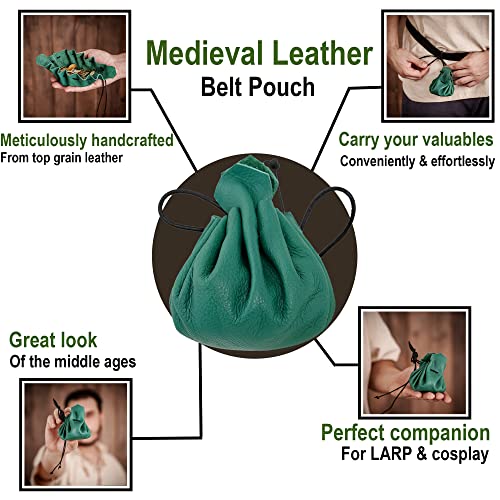 Lord of Battles Handmade Full-Grain Leather Pouch 100% Genuine - Drawstring Coin Bag, Jwelery Pouch Ideal for SCA LARP Reenactment & Ren Fair4