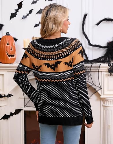 Women's Vintage Fair Isle Pullover Sweater Casual Fit Dressy Crewneck Long Sleeve Lightweight Knit Tops